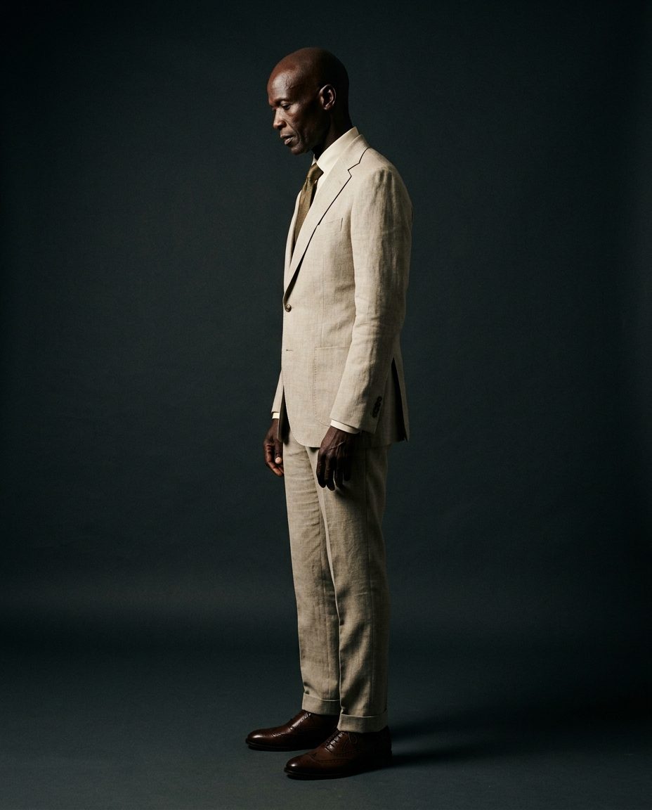 Umhlanga Suit — Stone linen-wool, soft shoulder, half canvas
