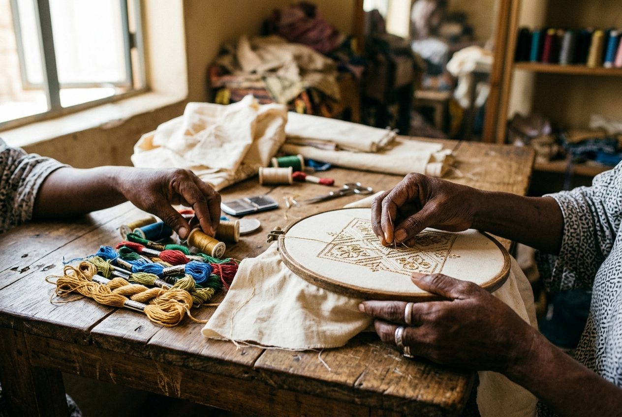 Work in progress at Ibrahim Embroidery, Kano