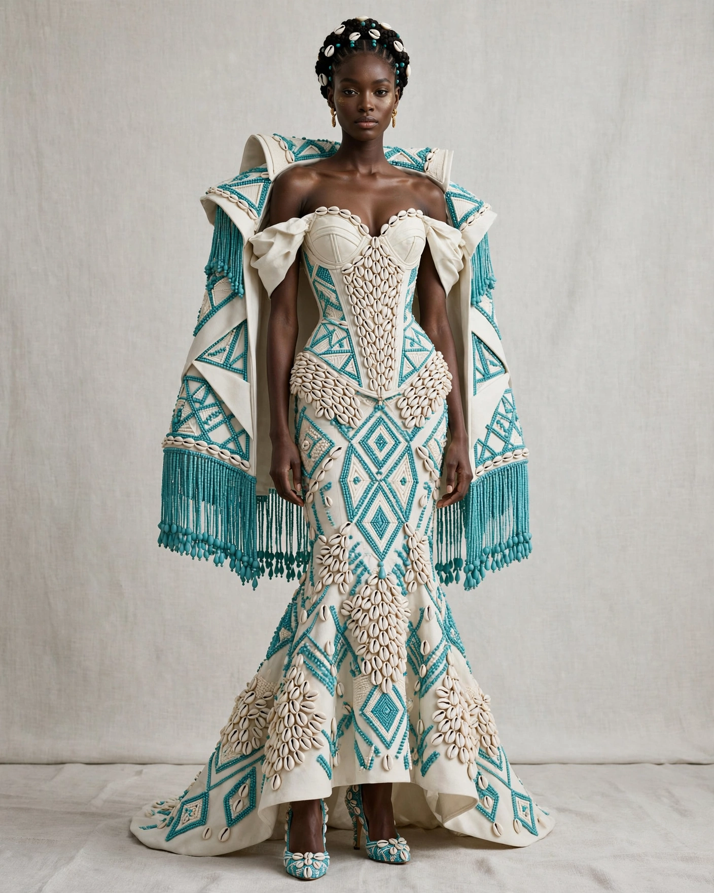 The Cowrie Embellished Mermaid Gown