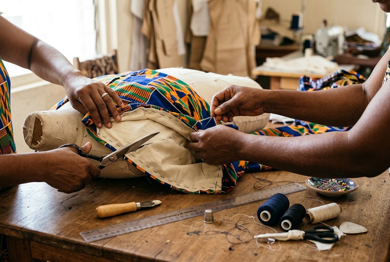 Work in progress at Boateng Tailoring, Takoradi