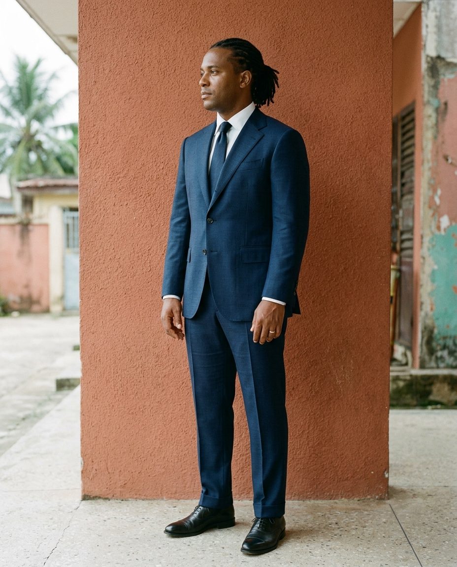 Abidjan Groom Suit — Midnight mohair-wool, full canvas, hand-sewn buttonholes