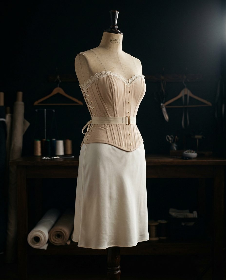 Bridal Foundation — Nude coutil bridal corset with waist tape