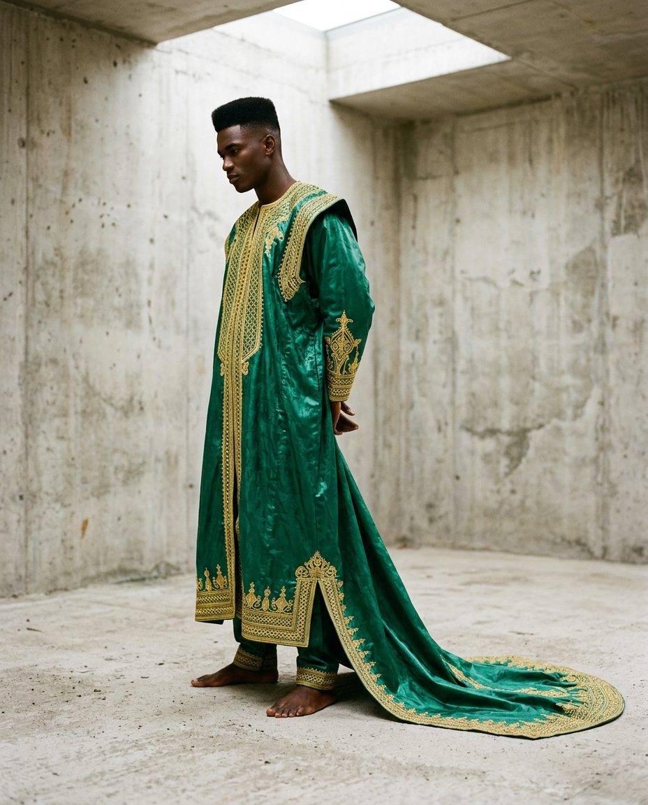 Emerald Set — Emerald bazin ndoket with gold embroidery