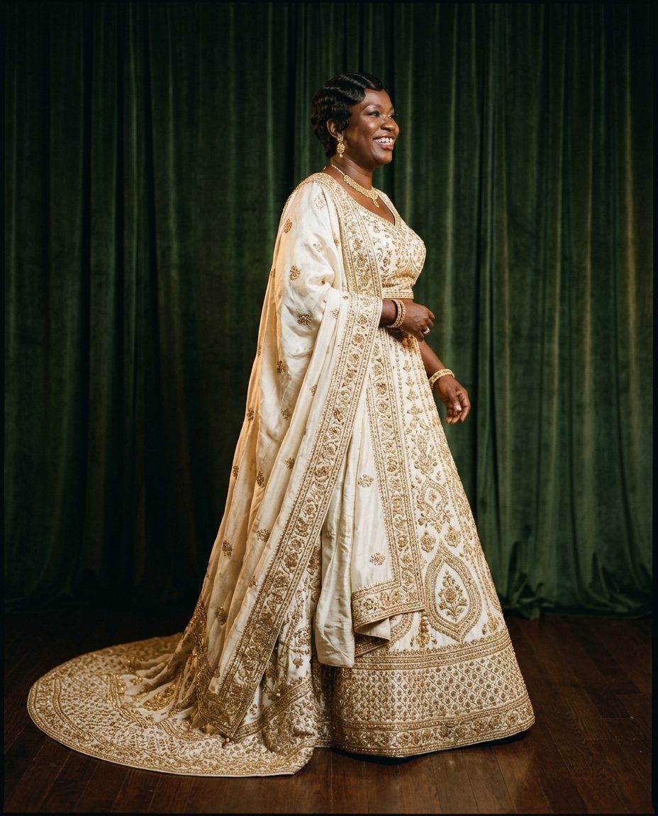 Lodhi Lehenga — Ivory silk lehenga with gold embroidery