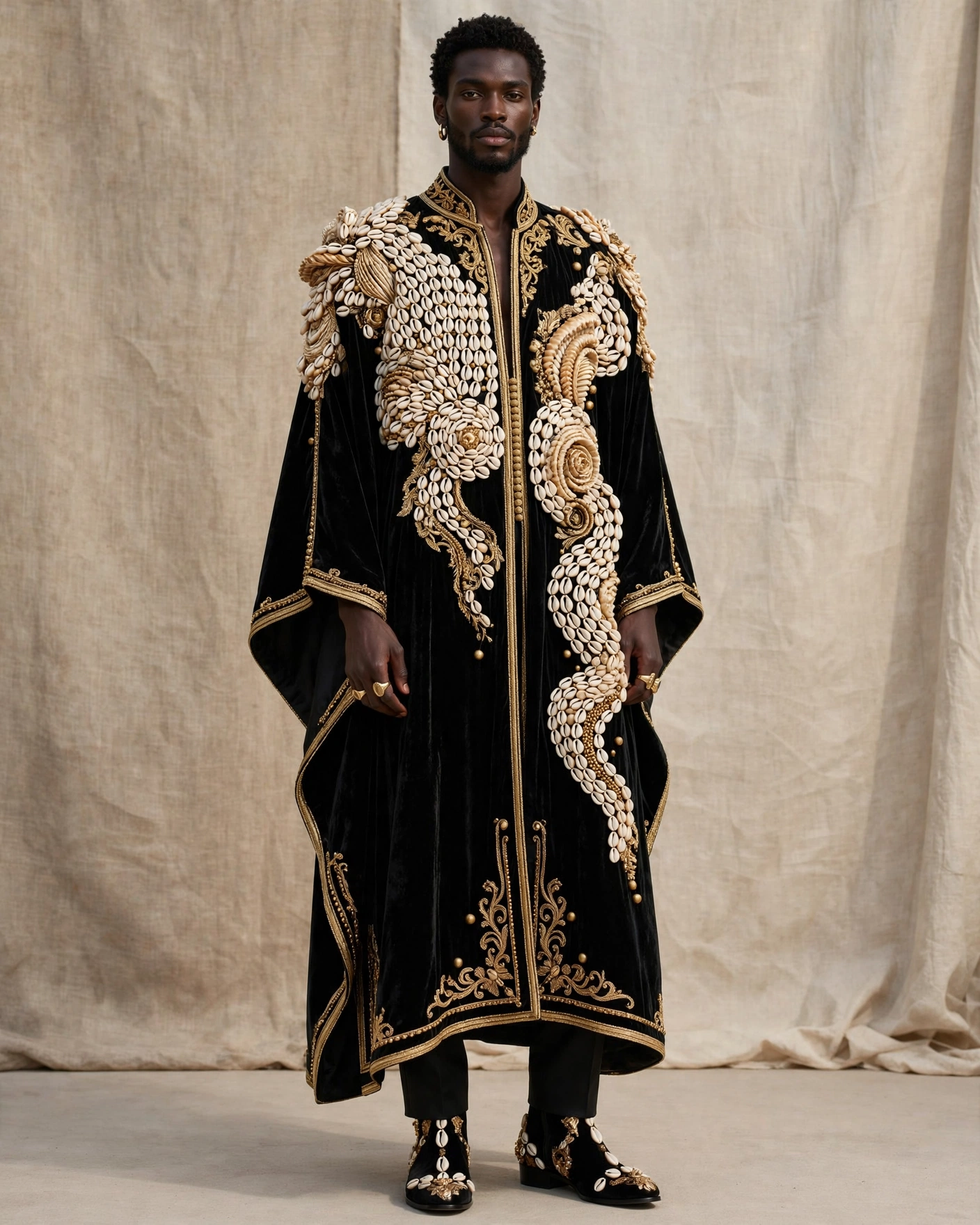 The Cowrie-Embellished Velvet Robe