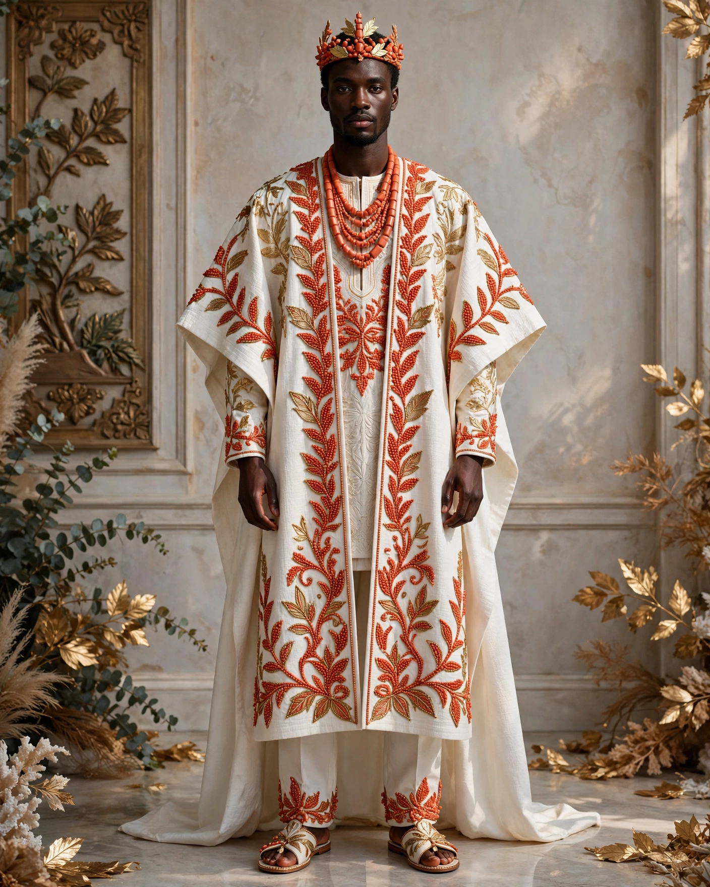 The Coral Embroidered Agbada