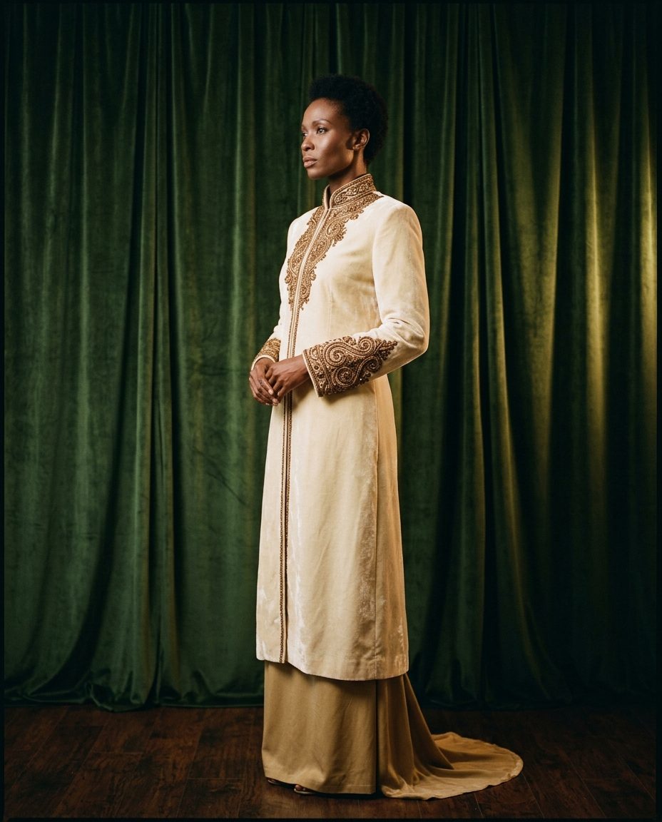Dala Jacket — Cream velvet jacket with bronze embroidered cuffs
