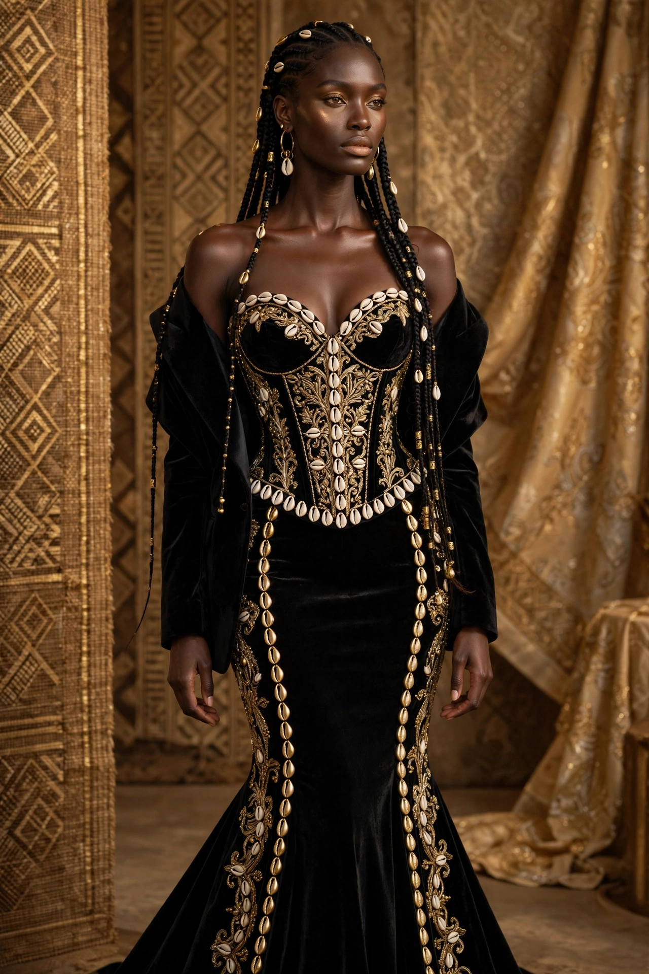 The Shell-Embellished Velvet Gown